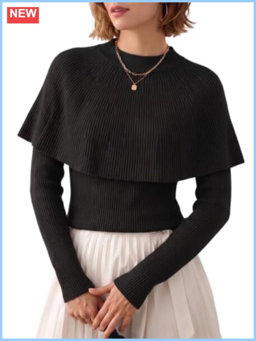 Women's Lightweight Poncho Pullover Sweater Set Boat Neck Knit Cape Top